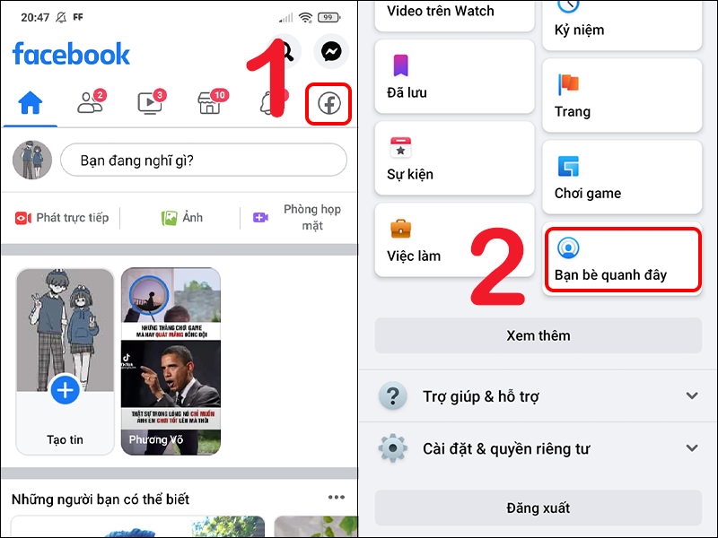 Chọn Bạn bè quanh đây trên Facebook